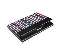 KLL White Stars Stripes 4th of July Slim Slim Business Card Holder with Leather & Stainless Steel Card Holders for Protects Your Cards tarjetero para Hombres