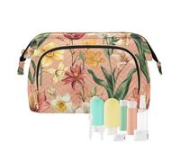 KLL White Summer Flower Toiletry Bag, Daffodil, Larkspur, Sunflower Essential Toiletry Bag Makeup Bag Travel Bag Purse for Women, 9, 1 size