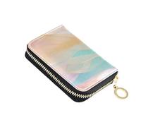KLL White Teal Red Wave Abstract Art Style Leather Womens Card Wallet with 9 Cards Slot RFID Blocking Men's Card & id Cases with Zipper