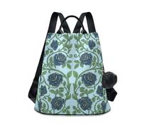 KLL William Morris Deep Blue Rose Pattern Fashion diaper bag backpack trendy waterproof backpack for women for Travel, Work, Everyday with Pom-pom keychain