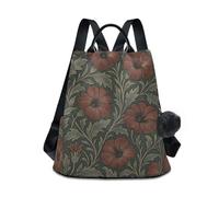 KLL William Morris Petunia Pattern Fashion backpack for travel multipurpose laptop backpack for women for Travel, Work, Everyday with Pom-pom keychain