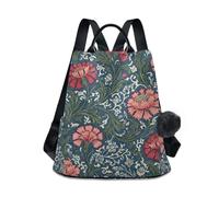 KLL William Morris Pink Carnation Flowers Blue Fashion high school backpack lightweight laptop backpacks for women for Daily College Shopping with Pom-pom keychain