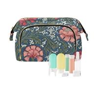 KLL William Morris Pink Carnation Flowers Blue Toiletry Bag Essentials Cosmetic Travel Bag Women's Coin Change Purse for Large Capacity
