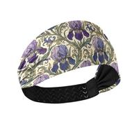 KLL William Morris Purple Iris Flowers Pattern Moisture Wicking wide headbands for women Elastic hair bands for Workouts make up Volleyball