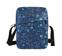 KLL William Morris Style Blue Floral Pattern messenger bag for men Vegan Leather men shoulder bag Travel Shoulder Handbag For Travel