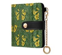 KLL William Morris Yellow Elder Flowers Green Ladies Bifold Wallet Portable PU Leather Wallet With Card Slots for Women