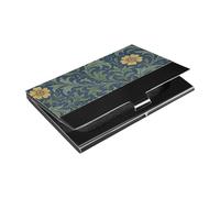 KLL William Morris Yellow Pattern Slim Business Card Holder with Leather & Stainless Steel Small Card Holder for Business Meeting Use tarjetero para Hombre