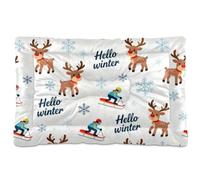 KLL Winter Deer and Snowflake Blue and White Washable Dog Cat Bed Soft Anti-Slip Pet Mat for Large Jumbo Medium Small Dogs 24" x 18"