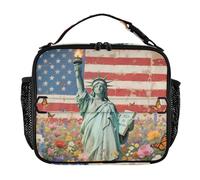 KLL Women Lunch Bag Lightweight Womens Lunch Box Removable Shoulder Strap Insulated Tote Bag for Beach Travel The Statue of Liberty Independence Day Flowers