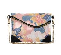 KLL Women's Leather Wristlet Clutch Purse Zipper Foldover Evening Purses for Travel Rich Chinese Watercolor Flowers