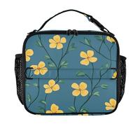 KLL Womens Lunch Bag Lightweight Lunch Box for Teen Girls Removable Shoulder Strap Insulated Bag for Beach Travel Yellow Flowers Blue Background