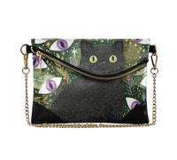 KLL Women's PU Leather Clutch Purses Elegant Wristlet Bag for Party Purple Evil Eyes Cat