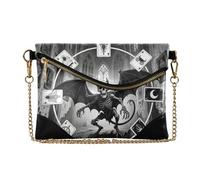 KLL Women's PU Leather Clutch Purses Zipper Foldover Evening Purses for Party Gothic Style Evil Skeleton Tarot Black and White
