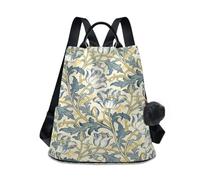 KLL Yellow Blue Tulips William Morris Fashion middle school backpack lightweight college backpacks for women for Daily College Shopping with Pom-pom keychain