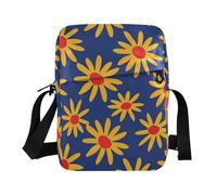 KLL Yellow Daisies Royal Blue men's messenger bag Vegan Leather crossbody bag men Casual Shoulder Handbag For Travel