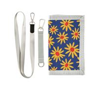 KLL Yellow Daisies Royal Blue Trifold fold Wallet Cool Gifts Unique Sturdy Wallet Slim with Lanyard