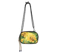 KLL Yellow Flowers Bees Green Leaves Spring Black Crossbody Bags for Womens Fashion with Credit Card Slots Mini Shoulder Bag Go shopping