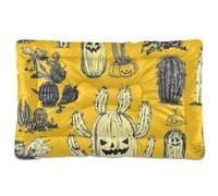 KLL Yellow Halloween Evil Cactus Washable Dog Sleeping Mattress Soft Comfortable Anti-Slip Bottom Dog Crate Mat for Large Jumbo Medium Small Dogs 24" x 18"