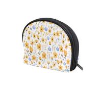 KLL Yellow Little Fresh Flower Bloom Half Moon Cosmetic Bag Makeup Portable Hanging Cosmetic Bag Women Cash Wallet for Travel