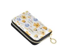 KLL Yellow Little Fresh Flower Bloom Leather Card Holder Wallet for Women with Cion Purse RFID Blocking Small Credit Card Holder with Zipper