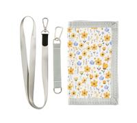 KLL Yellow Little Fresh Flower Bloom Trifold Men Wallets for Travel Minimalistic Sturdy Men's Wallet with Lanyard