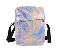KLL Yellow Navy Blue Purple Wave Abstract Art Style mens messenger bag crossbody Vegan Leather cross body bag for woman Travel Lady Shoulder Handbags