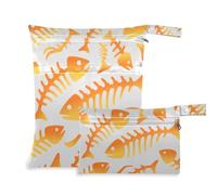 KLL zippered bag for cloth 2 Pack travel essentials for babies with handles for yoga, travel (Cartoon Orange Fish Bones)