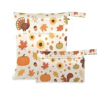 KLL zippered bags for cloth 2 Pack diaper bag essential items with handles for daycare, travel (Thanksgiving Turkey Pumpkin Polka Dot)