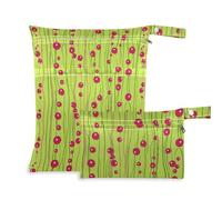 KLL zippered bags for diaper 2 Pack travel essentials for babies with handles for beach, beach (Cherry Wine Strings Lime Green)