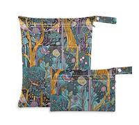 KLL zippered bags for swimsuits 2 Pack travel essentials for flying with handles for baby diapers, gym (Colorful Bird forests Wind)