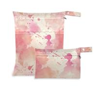 KLL zippered bags for wet 2 Pack wet bag for swimsuit with handles for beach, bathing (Watercolor Abstract Splash-ink Peach)