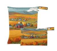 KLL zippered dry bag waterproof 2 Pack travel essentials for flying with handles for daycare, yoga (Pumpkin Scene Hill)