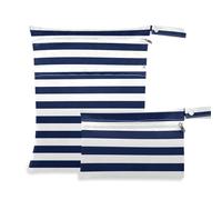 KLL zippered laundry bag 2 Pack travel essentials for babies with handles for daycare, yoga (Blue and White Horizontal Stripes)