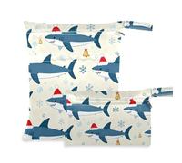 KLL zippered small dry bags 2 Pack travel essentials for babies with handles for bathing, gym (Merry Christmas Shark Beige)