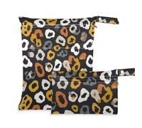 KLL zippered wet dry bag 2 Pack travel essentials for baby with handles for bathing, yoga (Leopard Pattern Wild Animal Gray Yellow)