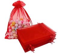 KLLPNW 50 Pc Organza Drawstring Gift Bag 4x6 inch Red for Jewelry,Candy,Bride Gift,Sheer Fabric Mesh Package Sachet for Baby Shower,Christmas,Party Favors,Bridal Shower,Birthday,Wedding,Engagement