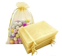 KLLPNW 50 Pcs Organza Drawstring Gift Wrap Bags 4x6 inch Gold for Jewelry,Candy,Sheer Fabric Mesh Under 10 Dollars Sachet for Baby Shower,Christmas,Party Favors,Bridal Shower,Birthday,Wedding,Graduate