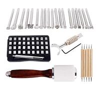KLLsmDesign 65 Pcs Leather Sculpture Stamping Tools Kit Included Pattern Alphabet Digital Leather Stamp Punch Set,Dotting Tools,Leather Swivel Knife,Leather Roller for Saddle Making,DIY Leather Craft