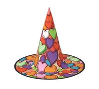 KLLTYHMU 3 Pcs Halloween Witch Hats Colorful Heart Pattern Witches Hat Mens Womens Floating Hats Costume Accessories Halloween Decorations For Porch Yard Indoor Outdoor Decor Party Supplies