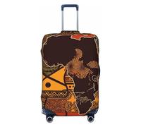 KLLTYHMU African Map Ethnic Pattern Luggage Suitcase Covers Elastic Washable Travel Luggage Protector Anti Scratch Travel Suitcase Protective Cover For Kid And Adult, Fits 18-32 Inch Luggage, Black