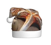 KLLTYHMU Beach Starfish Shells Christmas Hat, Santa Hat Holiday For Adults Unisex Velvet Comfort Extra Thicken Fur Xmas Hats For New Year Festive Party