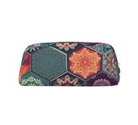 KLLTYHMU Beautiful Blooming Hexagon Leather Pencil Case Cute Zipper Pencil Pouch Pen Bag Multifunctional Travel Makeup Cosmetic Bag Key Pouch For Women Men Work Office