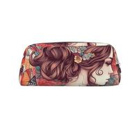 KLLTYHMU Beautiful Girl Custom Leather Pencil Case Cute Zipper Pencil Pouch Pen Bag Multifunctional Travel Makeup Cosmetic Bag Key Pouch For Women Men Work Office