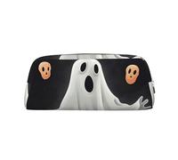 KLLTYHMU Black And Halloween Ghost Leather Pencil Case Cute Zipper Pencil Pouch Pen Bag Multifunctional Travel Makeup Cosmetic Bag Key Pouch For Women Men Work Office