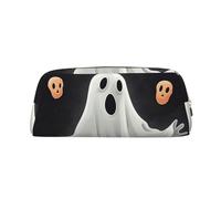 KLLTYHMU Black And Halloween Ghost Leather Pencil Case Cute Zipper Pencil Pouch Pen Bag Multifunctional Travel Makeup Cosmetic Bag Key Pouch For Women Men Work Office
