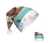 KLLTYHMU Cartoon Cute Otter Led Lighted Up Christmas Santa Hat Unisex Velvet Comfort Christmas Hat Personalized Xmas Party Holiday New Year Headwear For Women Men