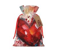 KLLTYHMU Christmas Drawstring Gift Bags Abstract Heart Reusable Christmas Wrapping Bag W/Tags Xmas Treat Pouch Goody Bags Candy Treat Bag For Xmas Holiday Presents Party Favor 8.3x11.8 Inch
