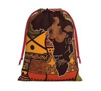 KLLTYHMU Christmas Drawstring Gift Bags African Map Ethnic Pattern Xmas Wrapping Bags Christmas Party Favor Pouch Goody Sweet Treat Candy Bags (Large Medium Small)