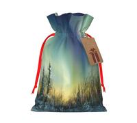 KLLTYHMU Christmas Drawstring Gift Bags Aurora Reusable Christmas Wrapping Bag W/Tags Xmas Treat Pouch Goody Bags Candy Treat Bag For Xmas Holiday Presents Party Favor 4.7x6.9 Inch