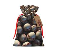 KLLTYHMU Christmas Drawstring Gift Bags Baseball Reusable Christmas Wrapping Bag W/Tags Xmas Treat Pouch Goody Bags Candy Treat Bag For Xmas Holiday Presents Party Favor 8.3x11.8 Inch